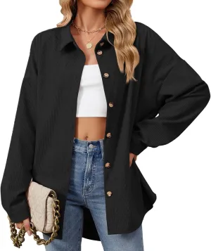 Womens Button Down Shirts Casual Long Sleeve Shacket Jacket Loose Fit Blouses Tops Corduroy Fall Daily Clothes 2024