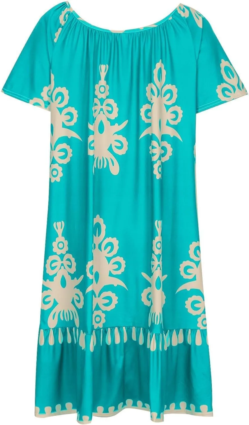 Women's Casual Dresses Boho Floral Printed Midi Dress Crew Neck Short Sleeve Loose Fashion Plus Size Dress