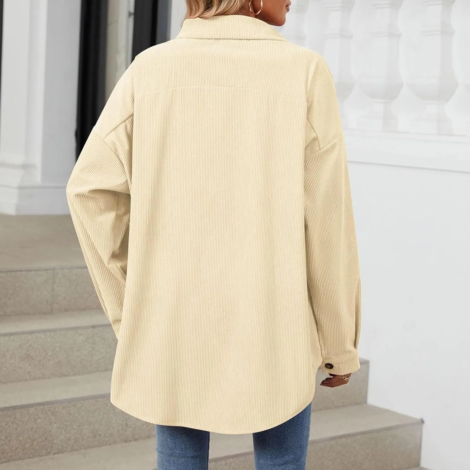 Women's Corduroy Shirt Long Sleeve Button Down Shacket Jacket Casual Oversized Top Trendy Versatile Fall Coats 2024