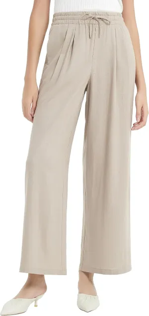 Womens Cotton Linen Pants Summer Casual Drawstring High Waisted Palazzo Flowy Wide Leg Trousers with Pockets