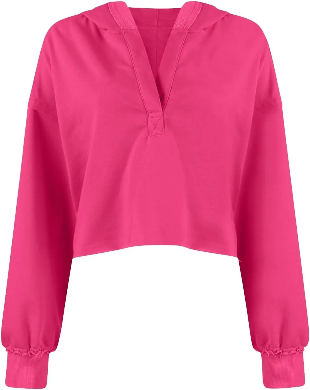 Womens Cropped Hoodies Long Sleeves V Neck Loose Casual Hooded Sweatshirts 2024 Fall Fashion Clothes