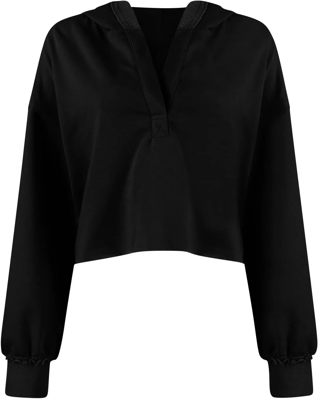 Womens Cropped Hoodies Long Sleeves V Neck Loose Casual Hooded Sweatshirts 2024 Fall Fashion Clothes