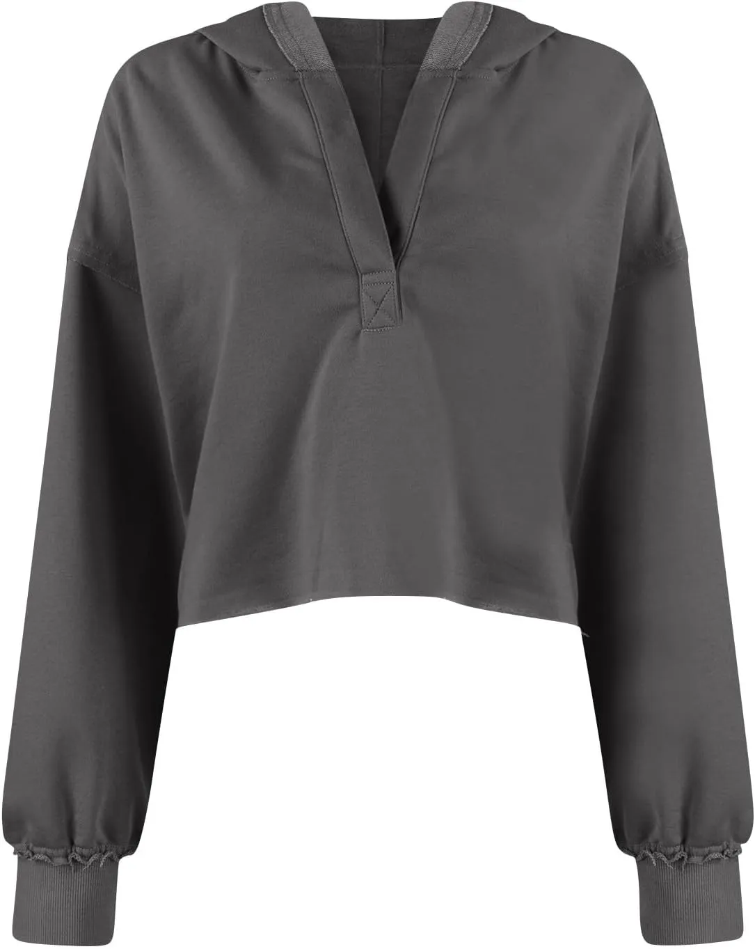 Womens Cropped Hoodies Long Sleeves V Neck Loose Casual Hooded Sweatshirts 2024 Fall Fashion Clothes