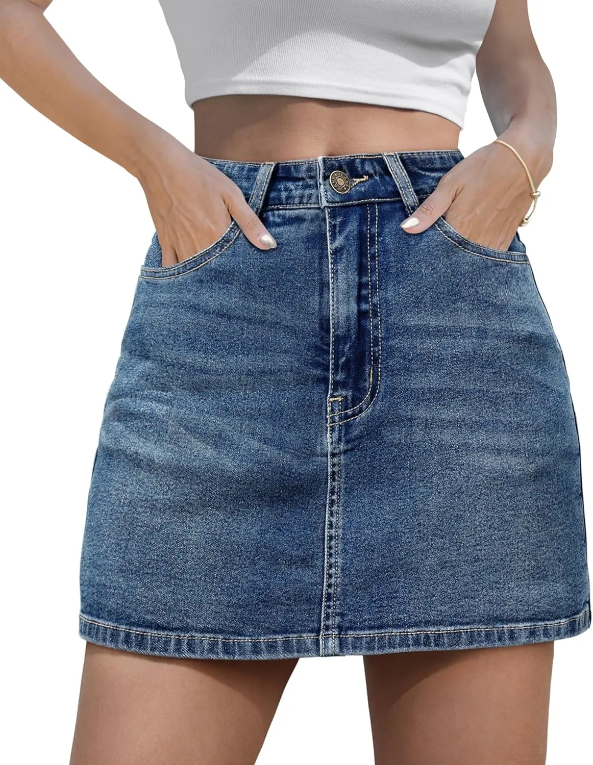 Women's Denim Mini Skort High Waisted Stretch Casual Jean Skirt Shorts 5 Pockets