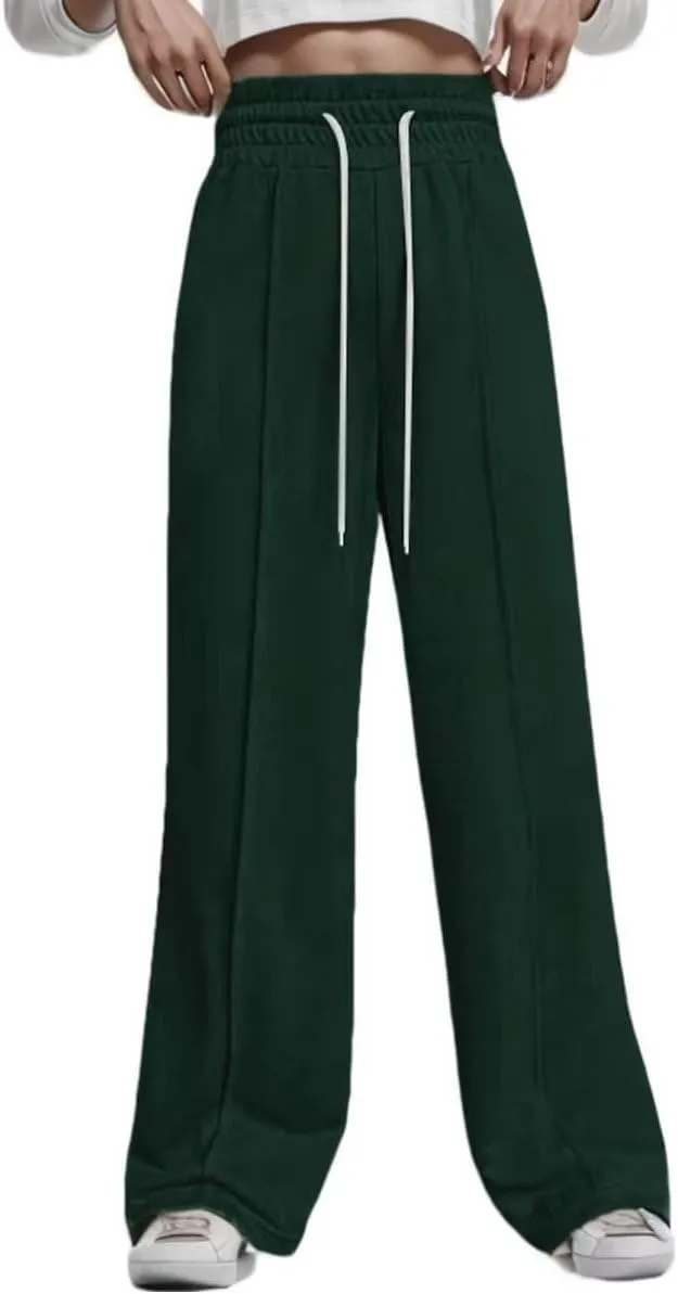 Women's Drawstring Elastic High Waist Wide Leg Sweatpants Trendy Lounge Pants Fall Fashion Trousers with Pockets