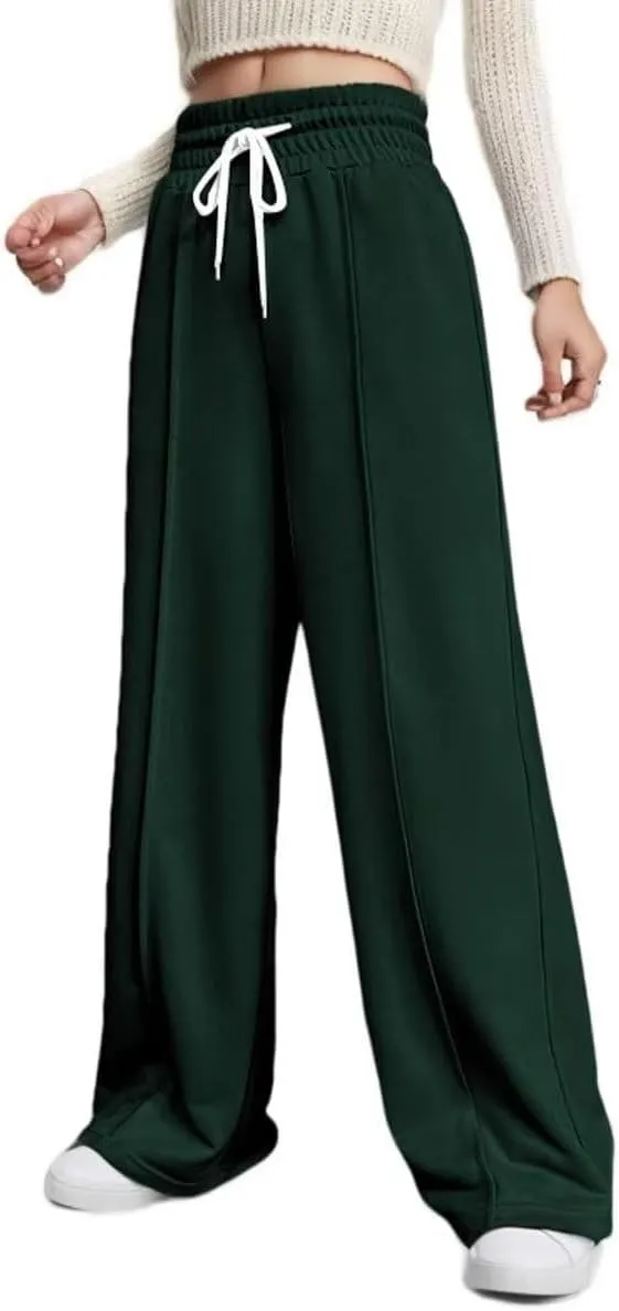 Women's Drawstring Elastic High Waist Wide Leg Sweatpants Trendy Lounge Pants Fall Fashion Trousers with Pockets