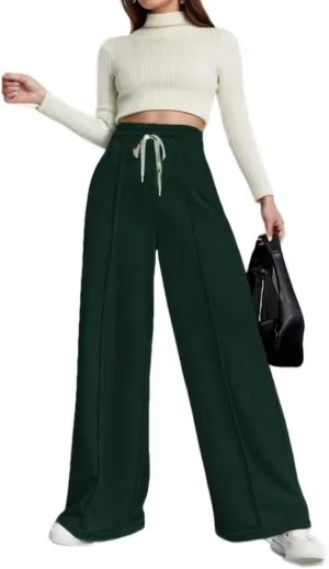Women's Drawstring Elastic High Waist Wide Leg Sweatpants Trendy Lounge Pants Fall Fashion Trousers with Pockets