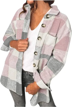 Womens Fashion Plaid Shacket Button Down Long Sleeve Shirts Casual Loose Fit Jacket Womens Tops Spring Fall Outfits