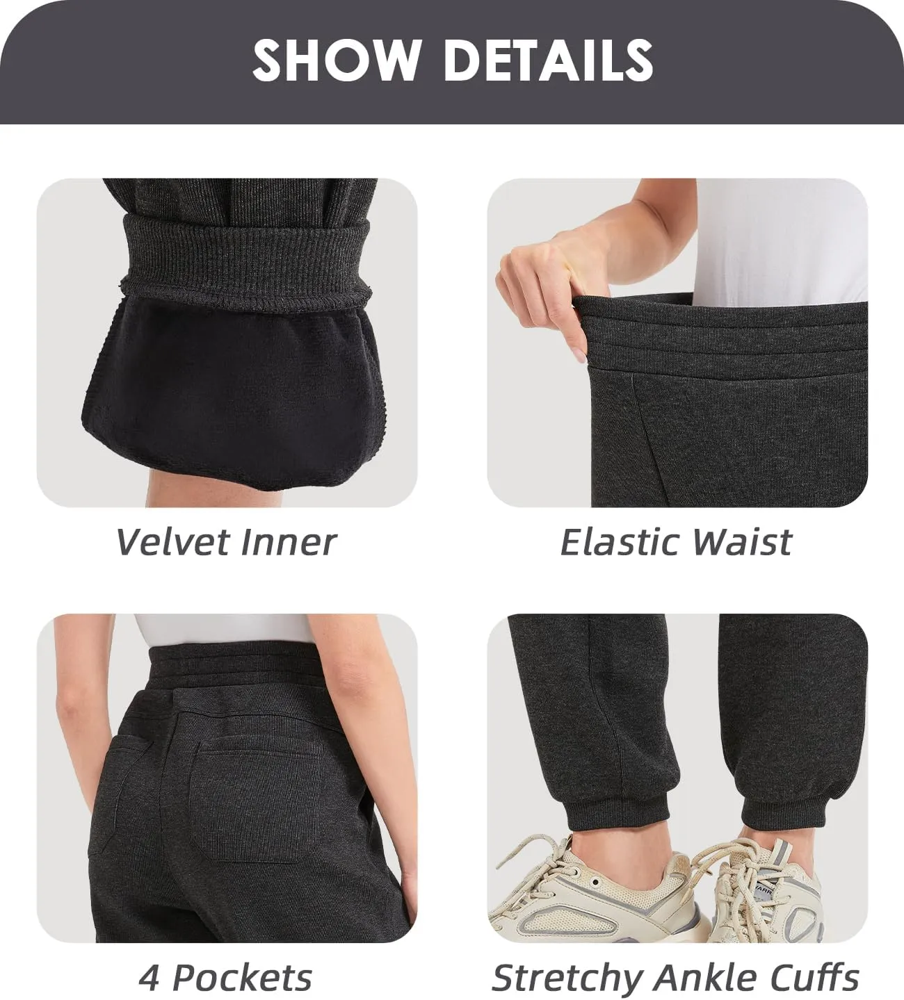 Womens Fleece Lined Sweatpants High Waisted Casual Baggy Sweatpants with Pockets Winter Thermal Jogger Pants