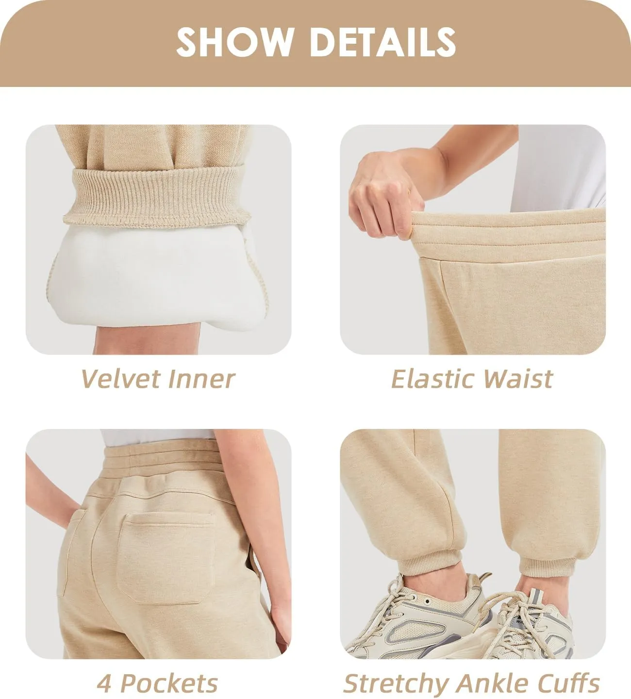 Womens Fleece Lined Sweatpants High Waisted Casual Baggy Sweatpants with Pockets Winter Thermal Jogger Pants