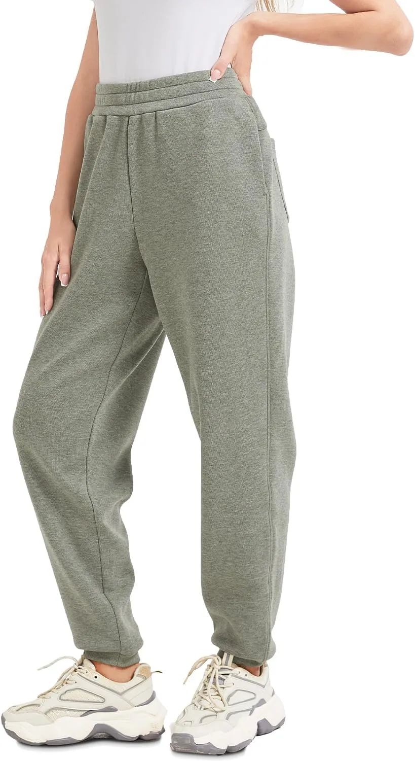 Womens Fleece Lined Sweatpants High Waisted Casual Baggy Sweatpants with Pockets Winter Thermal Jogger Pants