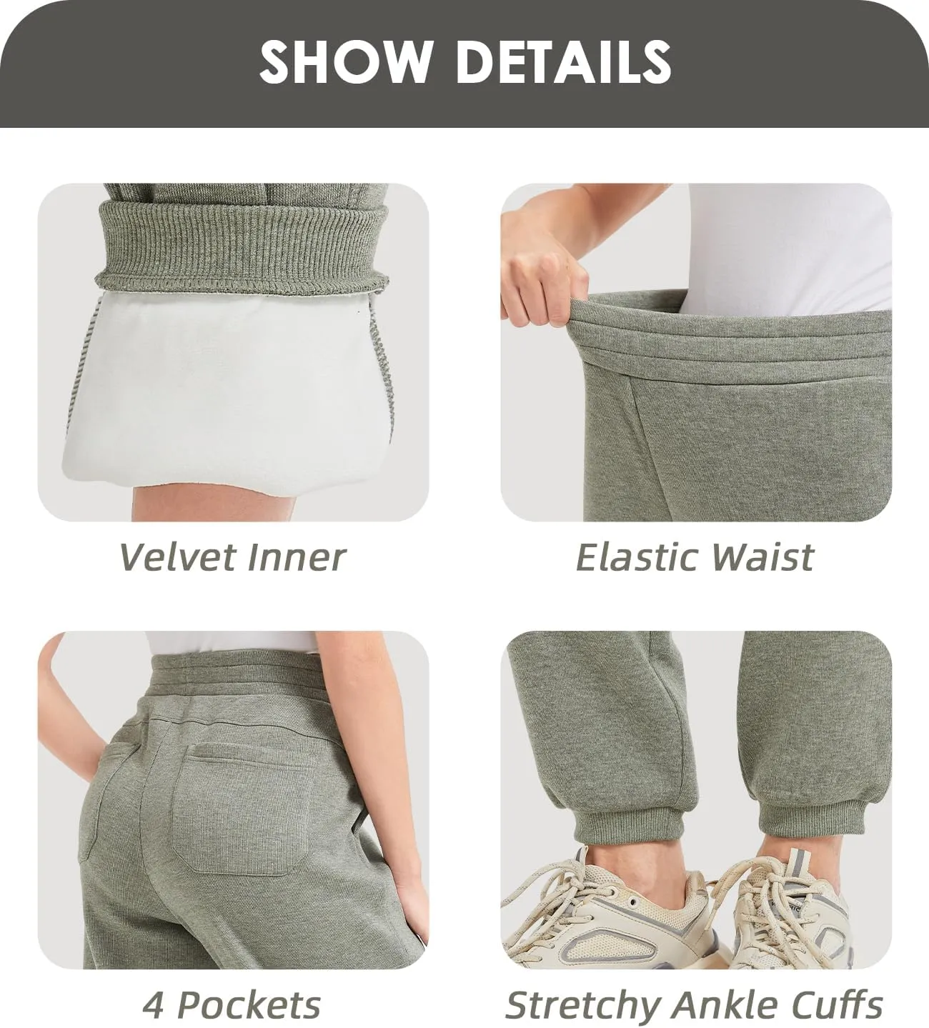 Womens Fleece Lined Sweatpants High Waisted Casual Baggy Sweatpants with Pockets Winter Thermal Jogger Pants