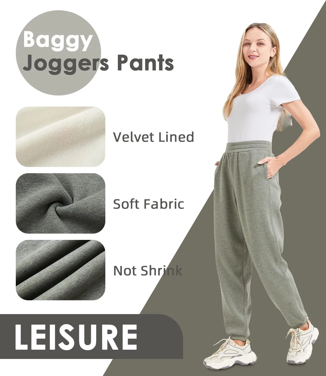 Womens Fleece Lined Sweatpants High Waisted Casual Baggy Sweatpants with Pockets Winter Thermal Jogger Pants