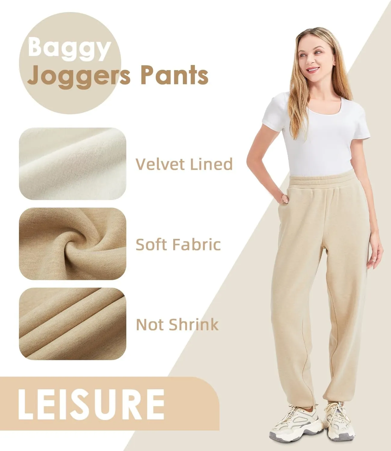 Womens Fleece Lined Sweatpants High Waisted Casual Baggy Sweatpants with Pockets Winter Thermal Jogger Pants