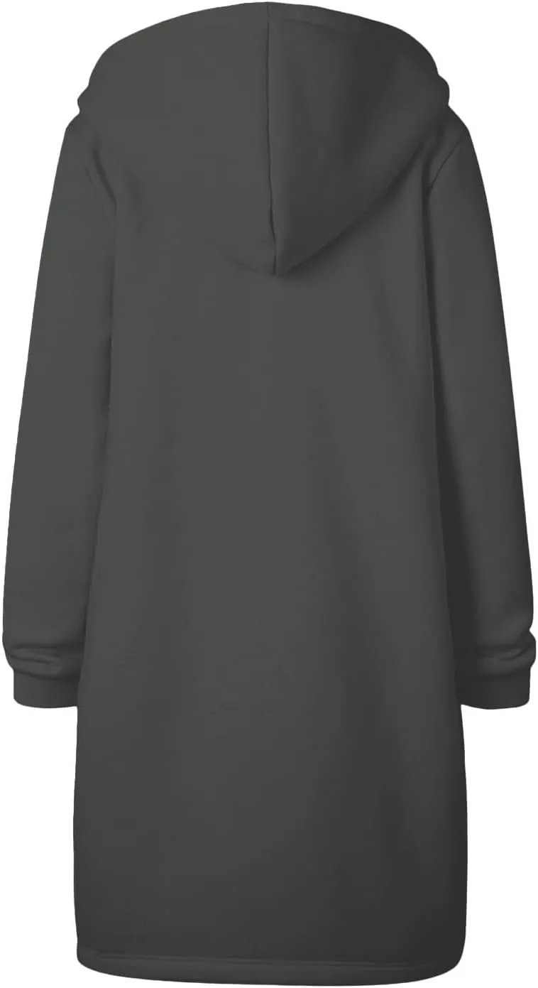 Womens Fleece Zip Up Hoodie Jacket Fall Casual Loose Lightweight Long Sleeve Tunic Hooded Pullover Sweatshirts with Pockets