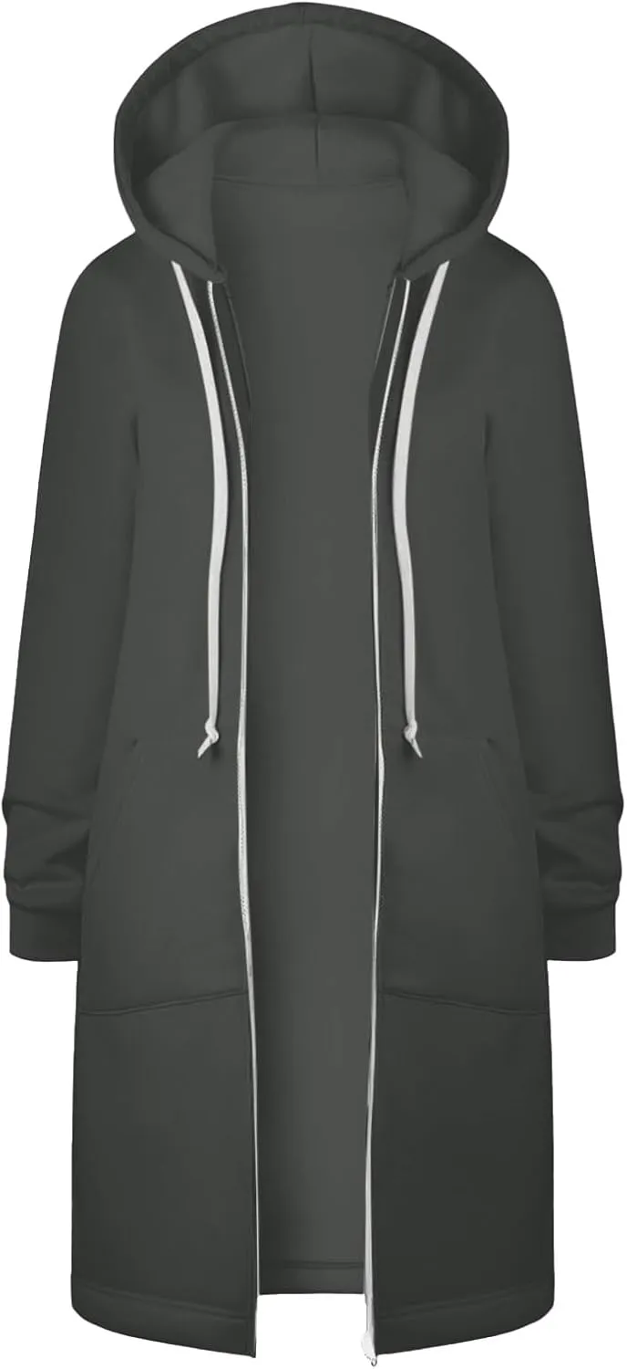 Womens Fleece Zip Up Hoodie Jacket Fall Casual Loose Lightweight Long Sleeve Tunic Hooded Pullover Sweatshirts with Pockets