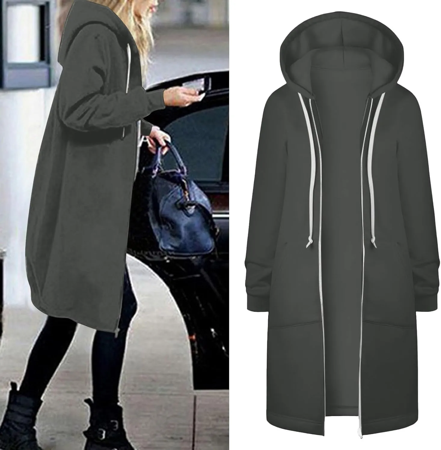 Womens Fleece Zip Up Hoodie Jacket Fall Casual Loose Lightweight Long Sleeve Tunic Hooded Pullover Sweatshirts with Pockets