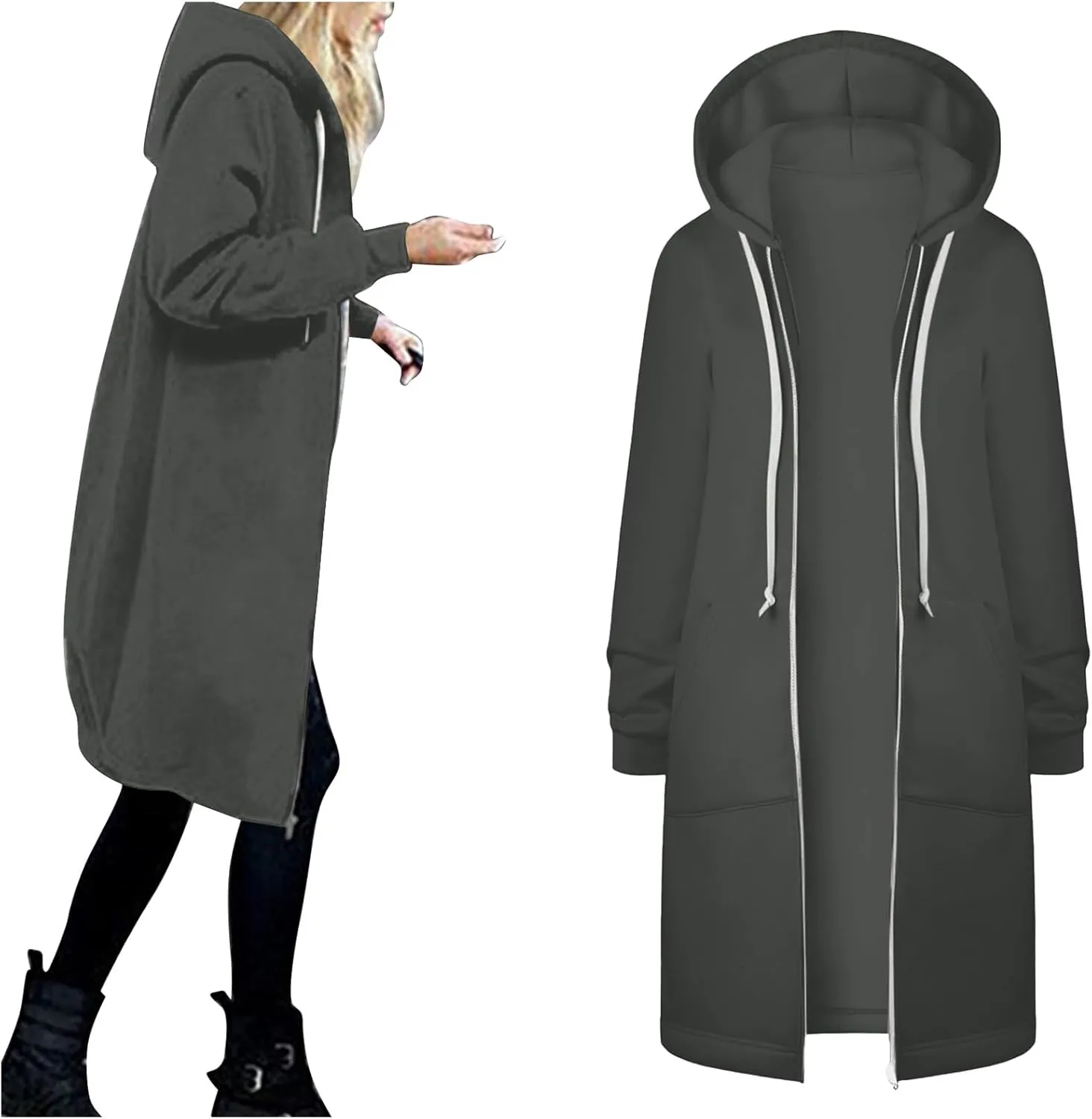 Womens Fleece Zip Up Hoodie Jacket Fall Casual Loose Lightweight Long Sleeve Tunic Hooded Pullover Sweatshirts with Pockets