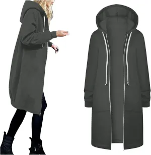 Womens Fleece Zip Up Hoodie Jacket Fall Casual Loose Lightweight Long Sleeve Tunic Hooded Pullover Sweatshirts with Pockets