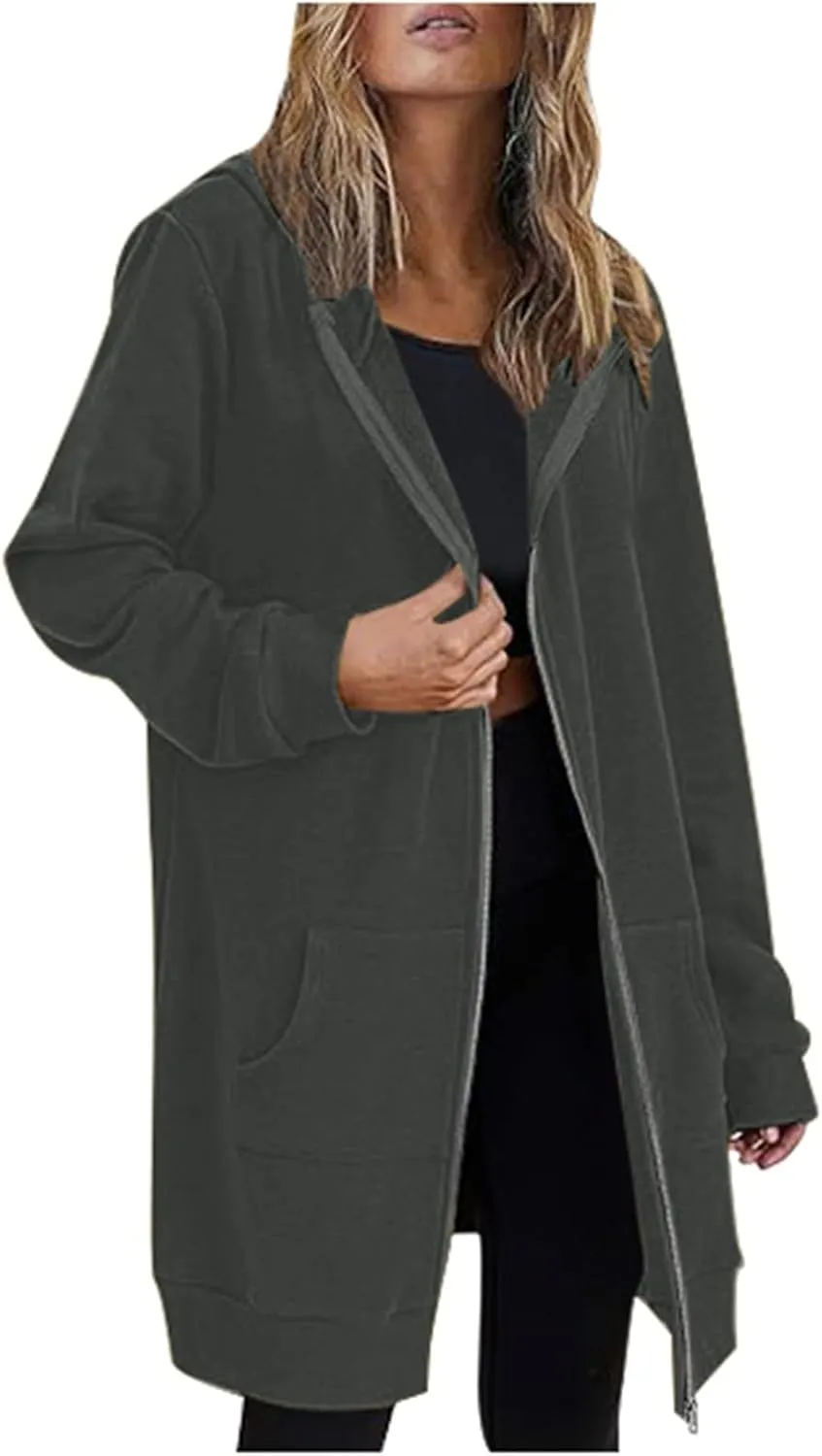 Womens Fleece Zip Up Hoodie Jacket Fall Casual Loose Lightweight Long Sleeve Tunic Hooded Pullover Sweatshirts with Pockets