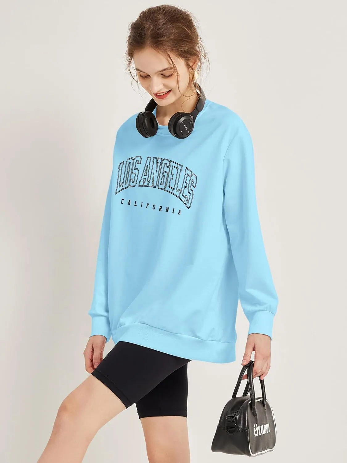 Women's Graphic Sweatshirts Oversized Long Sleeve Cute Los Angeles Loose Crewneck Pullover Sweatshirt