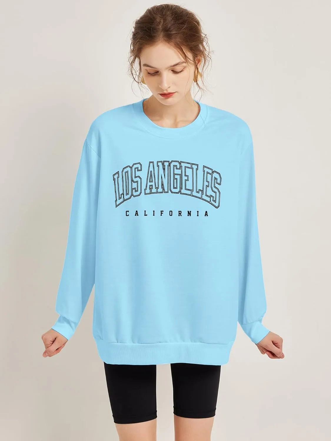 Women's Graphic Sweatshirts Oversized Long Sleeve Cute Los Angeles Loose Crewneck Pullover Sweatshirt