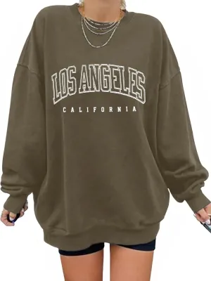 Women's Graphic Sweatshirts Oversized Long Sleeve Cute Los Angeles Loose Crewneck Pullover Sweatshirt