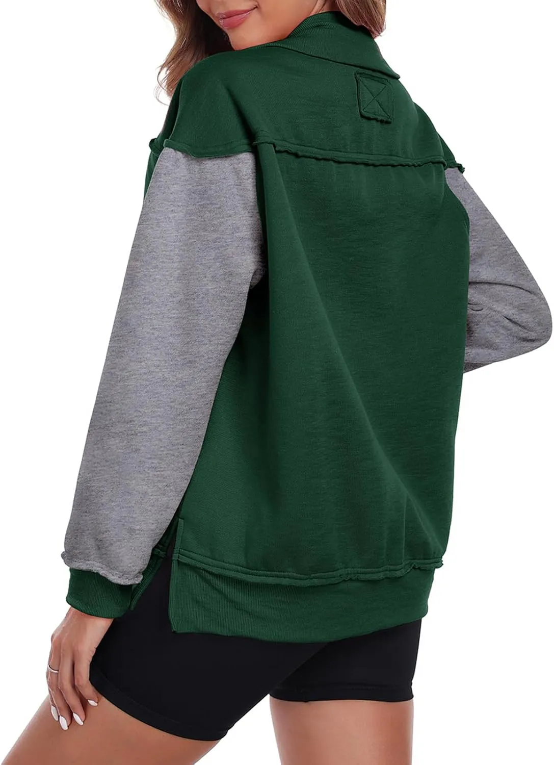 Womens Half Zip Sweatshirts Oversized Long Sleeve Fleece Color Block Pullover Tops with Pocket 2024 Winter Y2K ﻿
