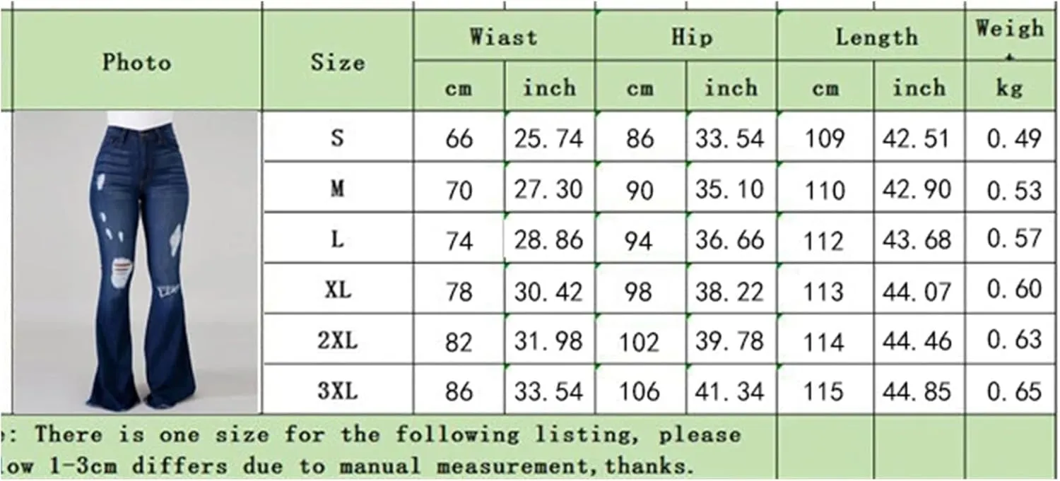 Women's High Stretch Ripped Denim Pants High Waisted Skinny Flared Trousers Button Flyjeans