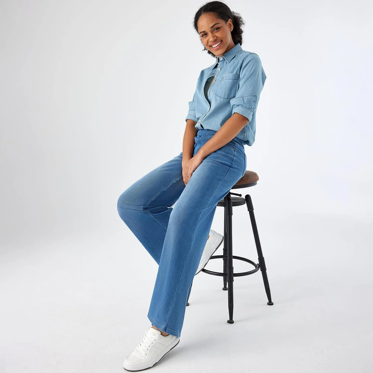 Women's High Waisted Wide Leg Jeggings – Stretch Denim Pull On Flare Jeans with Pockets Casual Comfy Pants