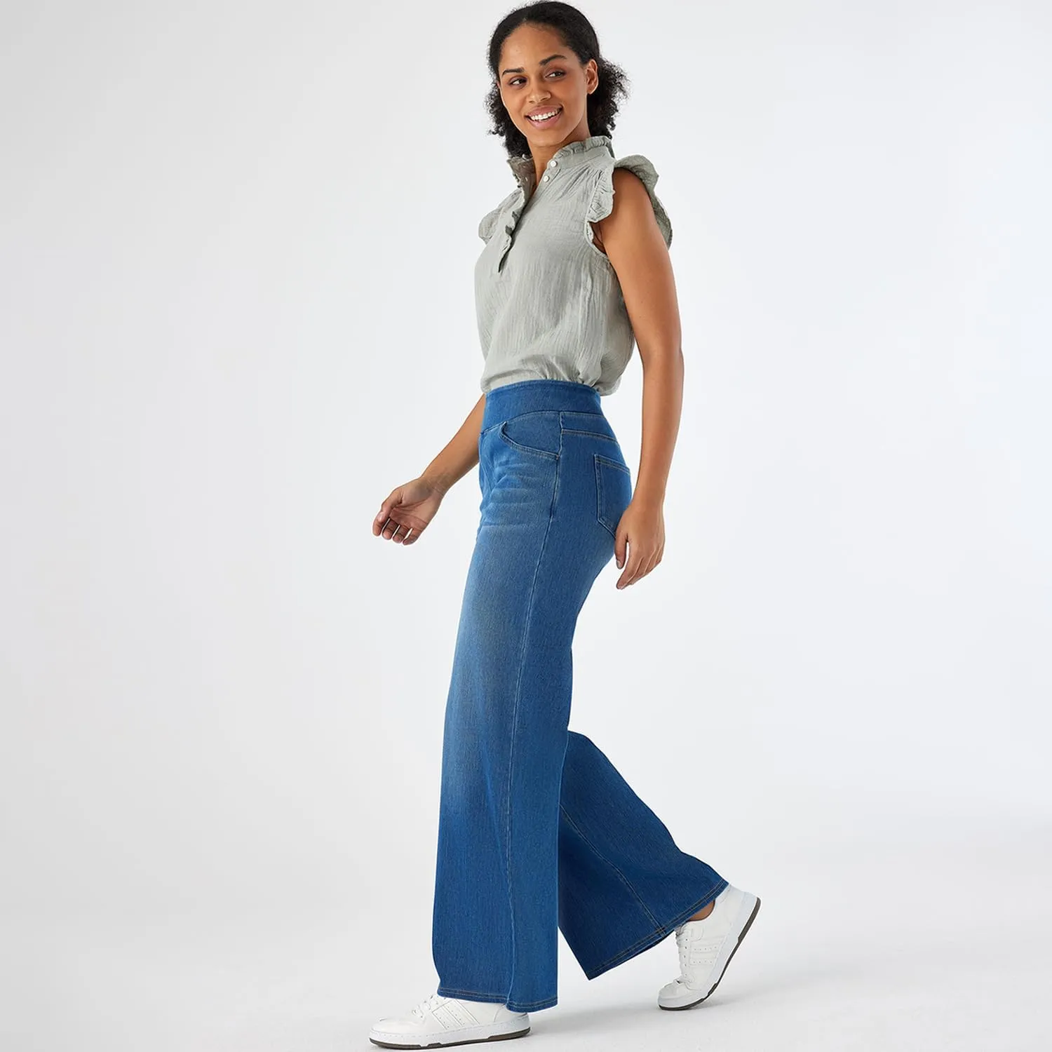 Women's High Waisted Wide Leg Jeggings – Stretch Denim Pull On Flare Jeans with Pockets Casual Comfy Pants