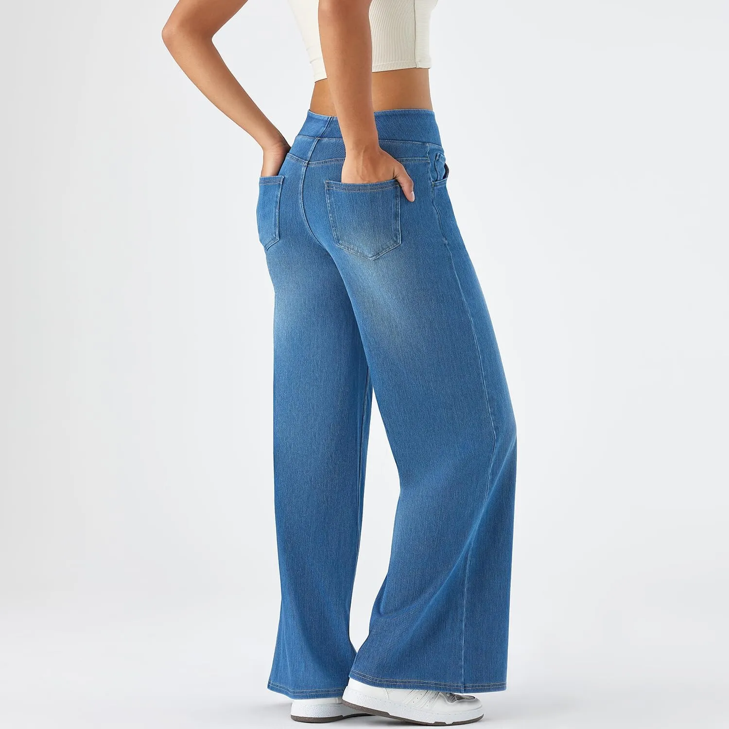 Women's High Waisted Wide Leg Jeggings – Stretch Denim Pull On Flare Jeans with Pockets Casual Comfy Pants