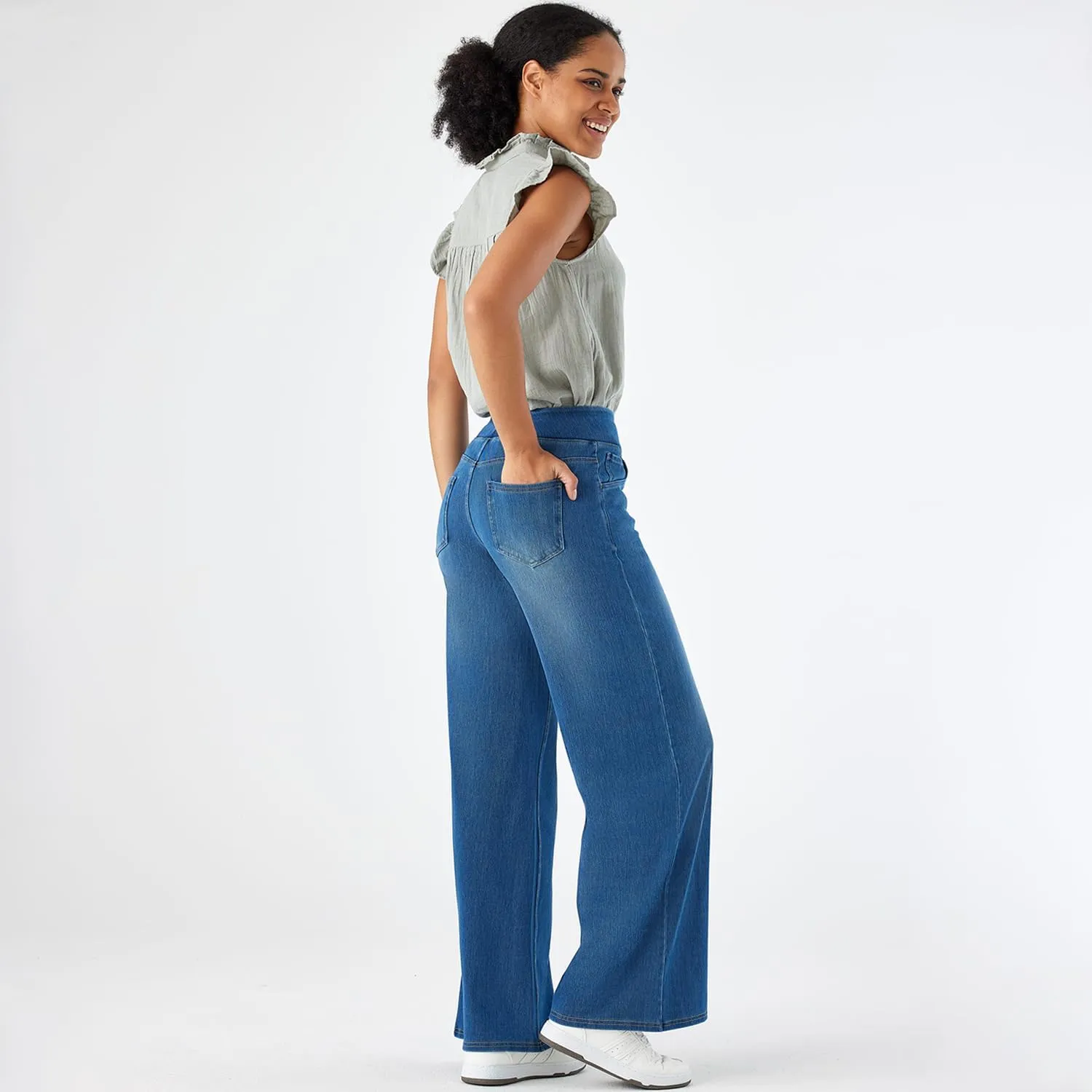 Women's High Waisted Wide Leg Jeggings – Stretch Denim Pull On Flare Jeans with Pockets Casual Comfy Pants