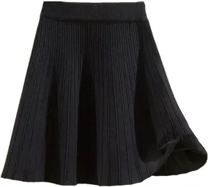 Women's Knitted Skirt Retro Pleated A-Line Stretch High Waist Solid Color Casual Mini Skirts