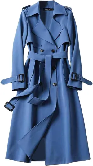 Womens Long Trench Coat Double Breasted Classic Windbreaker Belted Slim Overcoat Casual Outerwear Fashion Winter Jackets