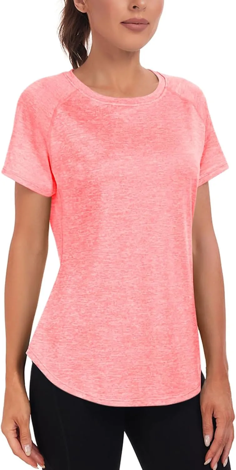 Women's Long Workout Tops,Short Sleeve Dry-Fit Mesh Open Back Loose Fit Gym Athletic Running Shirts Exercise Tee