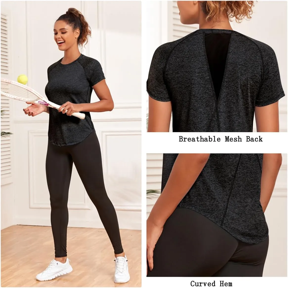 Women's Long Workout Tops,Short Sleeve Dry-Fit Mesh Open Back Loose Fit Gym Athletic Running Shirts Exercise Tee