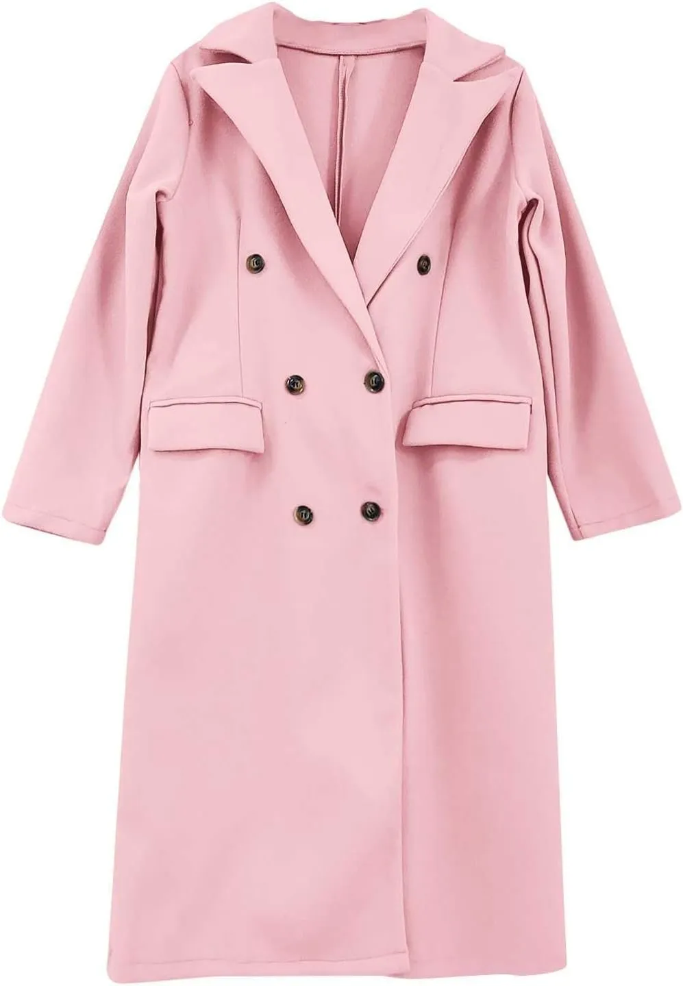 Women's Notched Lapel Collar Basic Breasted Comfy Coat Winter Wool Blend Over Coats Casual Thermal Long Jackets