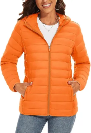 Women's Packable Lightweight Warm Puffer Jackets Hooded Full Zip Quilted Jacket Winter Windproof Camping Down Coat