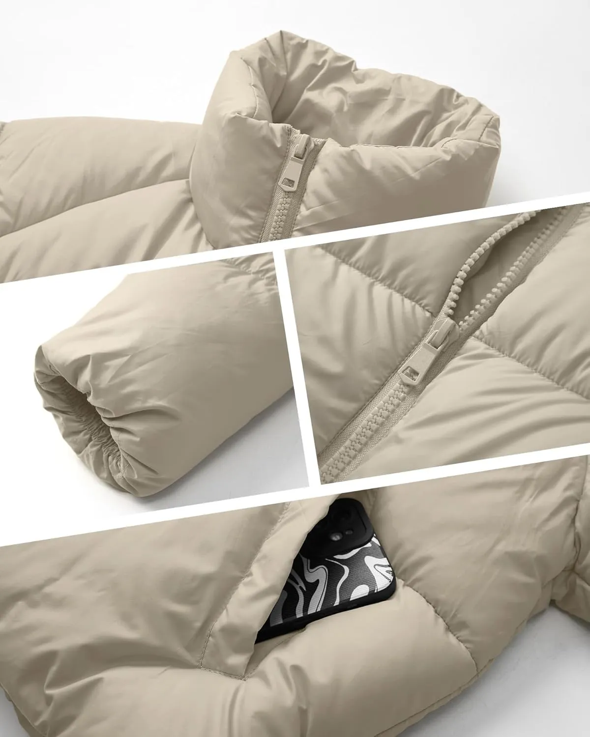 Women's Puffer Jacket Lightweight Oversized Long Sleeve Full Zipper Baggy Short Down Coats with Pockets