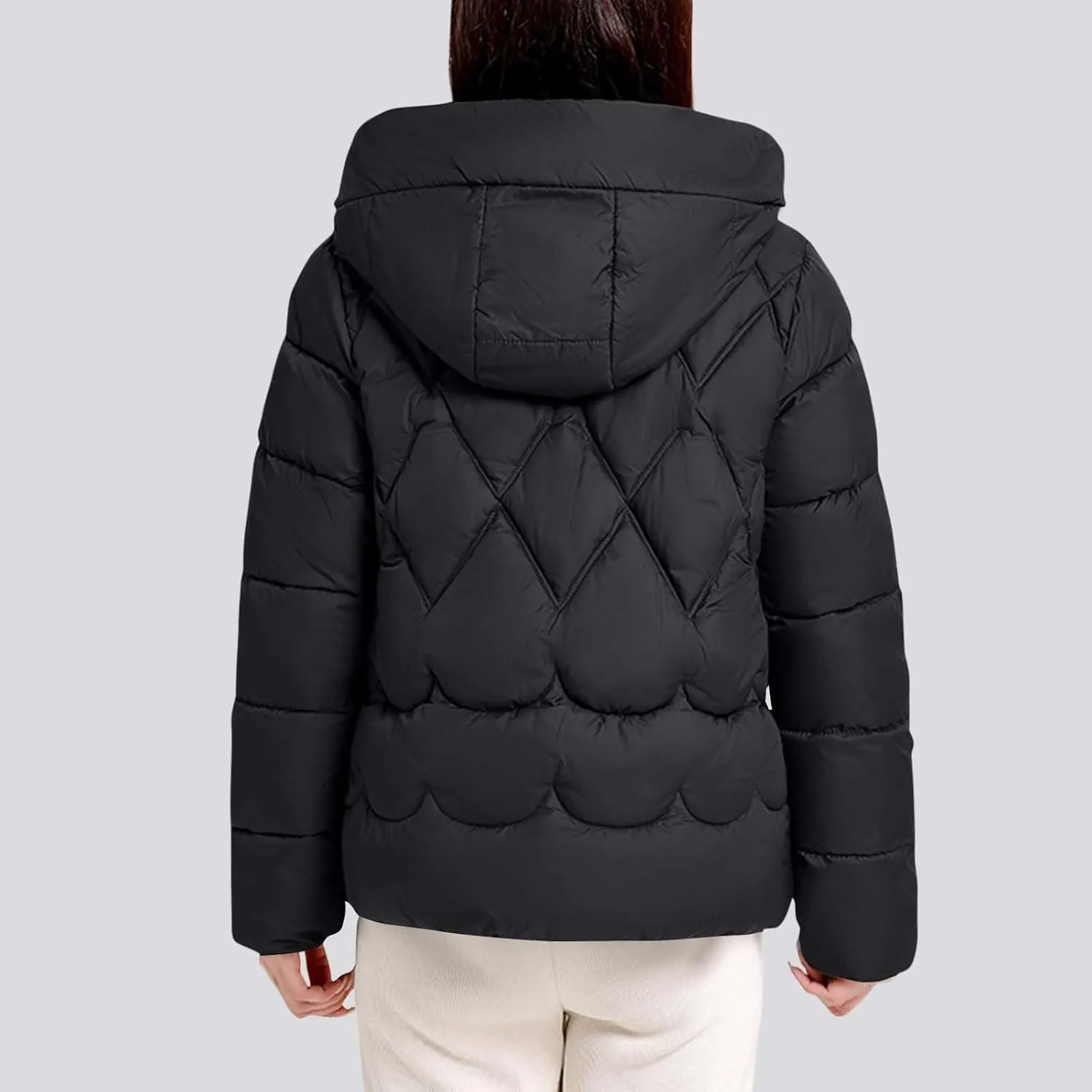 Womens Puffer Jacket Winter Solid Color Hooded Down Coat Thicken Warm Long Sleeves Jackets Casual Packable Coats