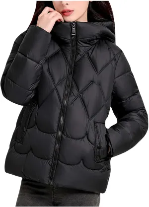 Womens Puffer Jacket Winter Solid Color Hooded Down Coat Thicken Warm Long Sleeves Jackets Casual Packable Coats