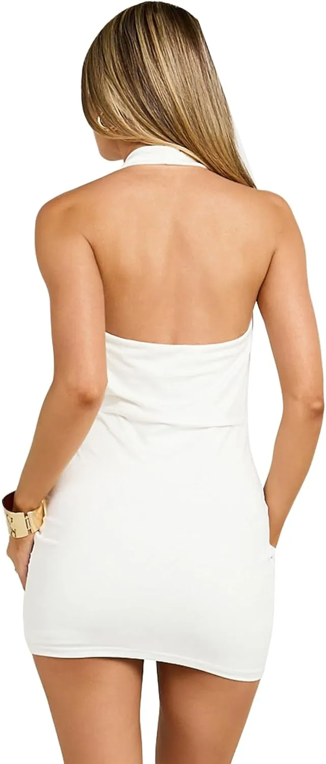 Women's Sexy Backless V Neck Mini Dress Summer Club Night Sleeveless Tight Cocktail Dresses