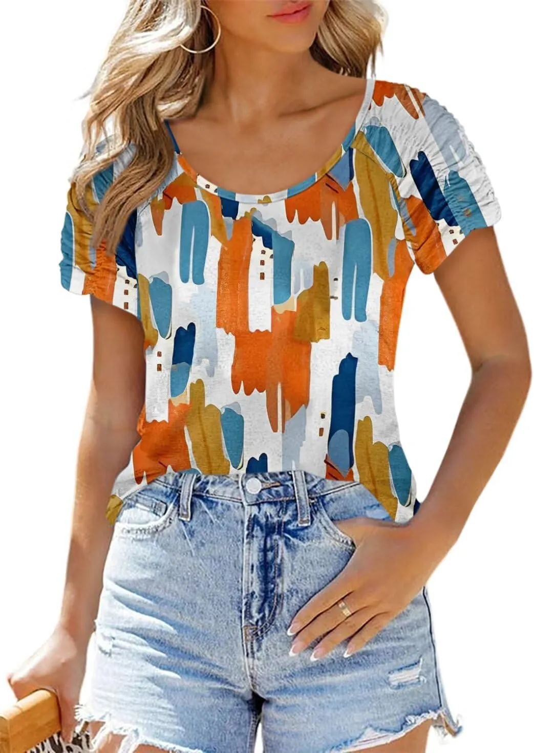 Womens Short Sleeve Tops Casual Solid Color Ladies Summer Shirts Dressy Plus Size T Shirts
