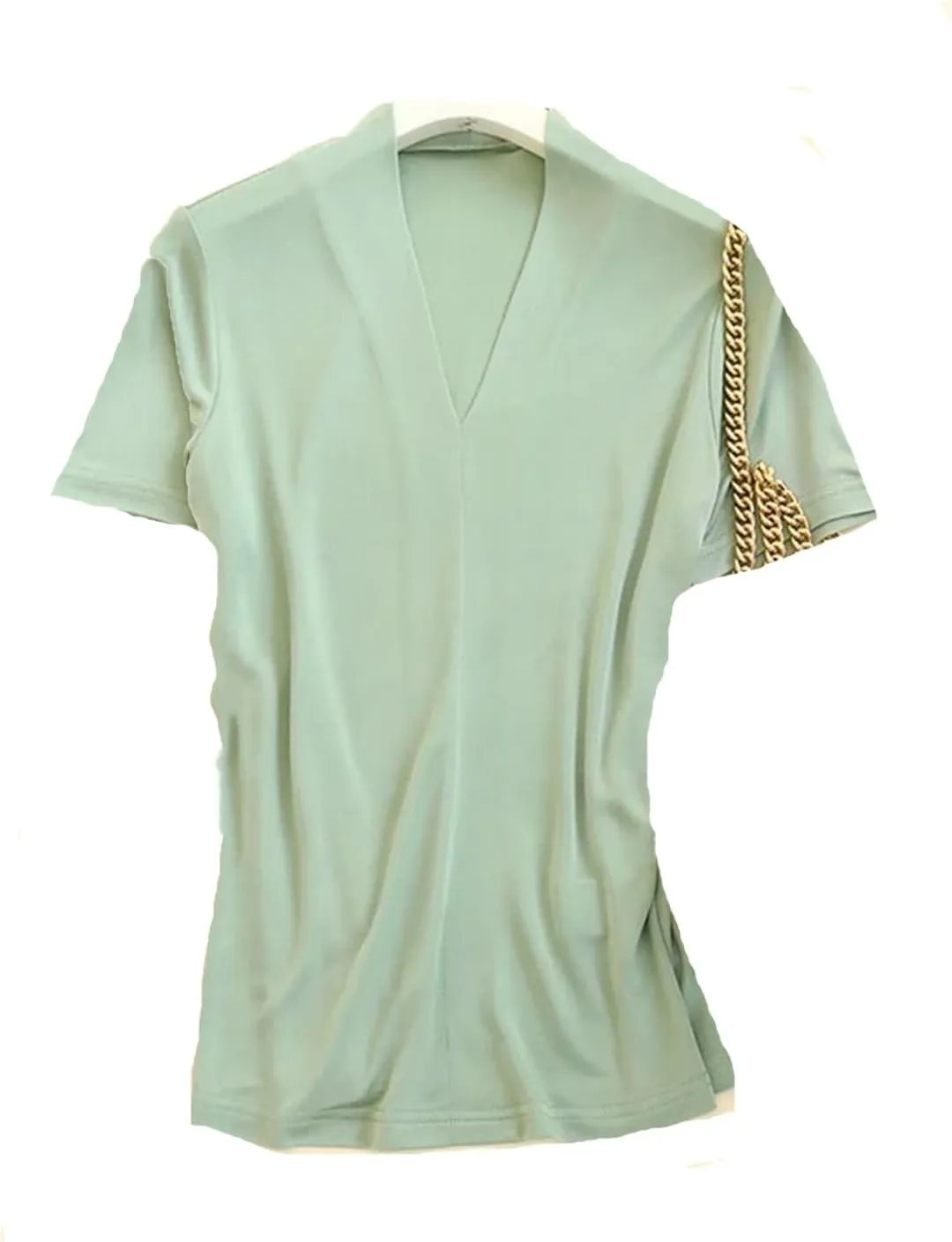 Women's Silk Knitted T-Shirt, V-Neck Short-Sleeved Solid Color Summer Casual Shirt