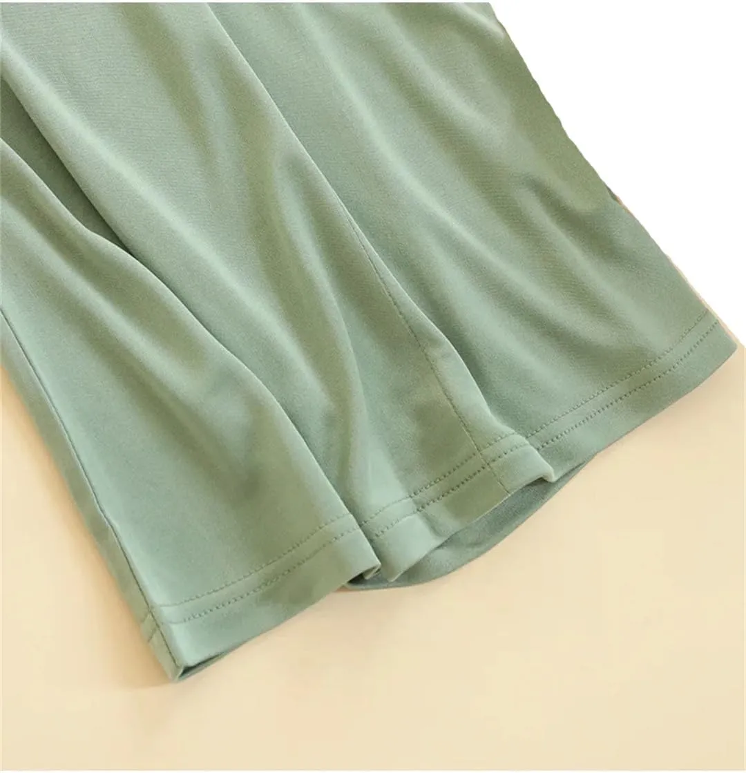 Women's Silk Knitted T-Shirt, V-Neck Short-Sleeved Solid Color Summer Casual Shirt
