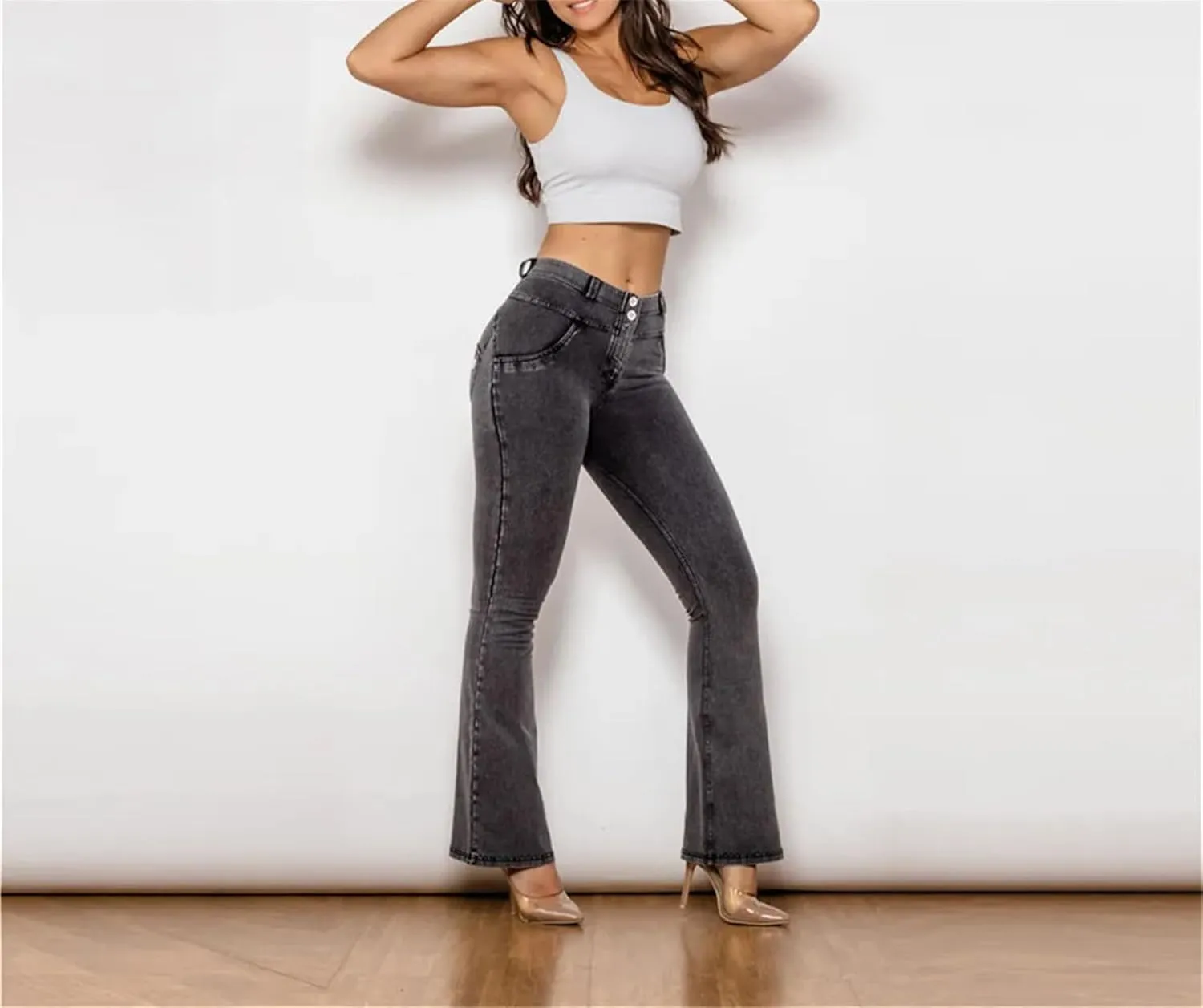 Womens Skinny Butt Lifting Flare Jeans High Strecth Yoga Pants Zipper Fly Slim Sexy Elegant Denim Pants