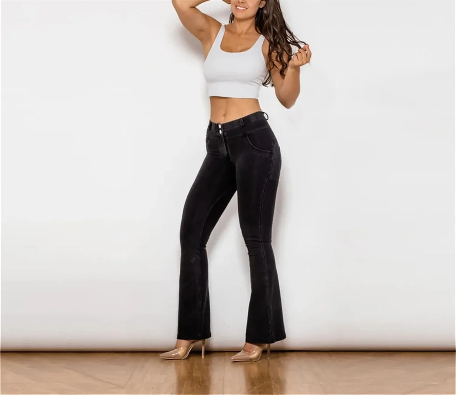 Womens Skinny Butt Lifting Flare Jeans High Strecth Yoga Pants Zipper Fly Slim Sexy Elegant Denim Pants