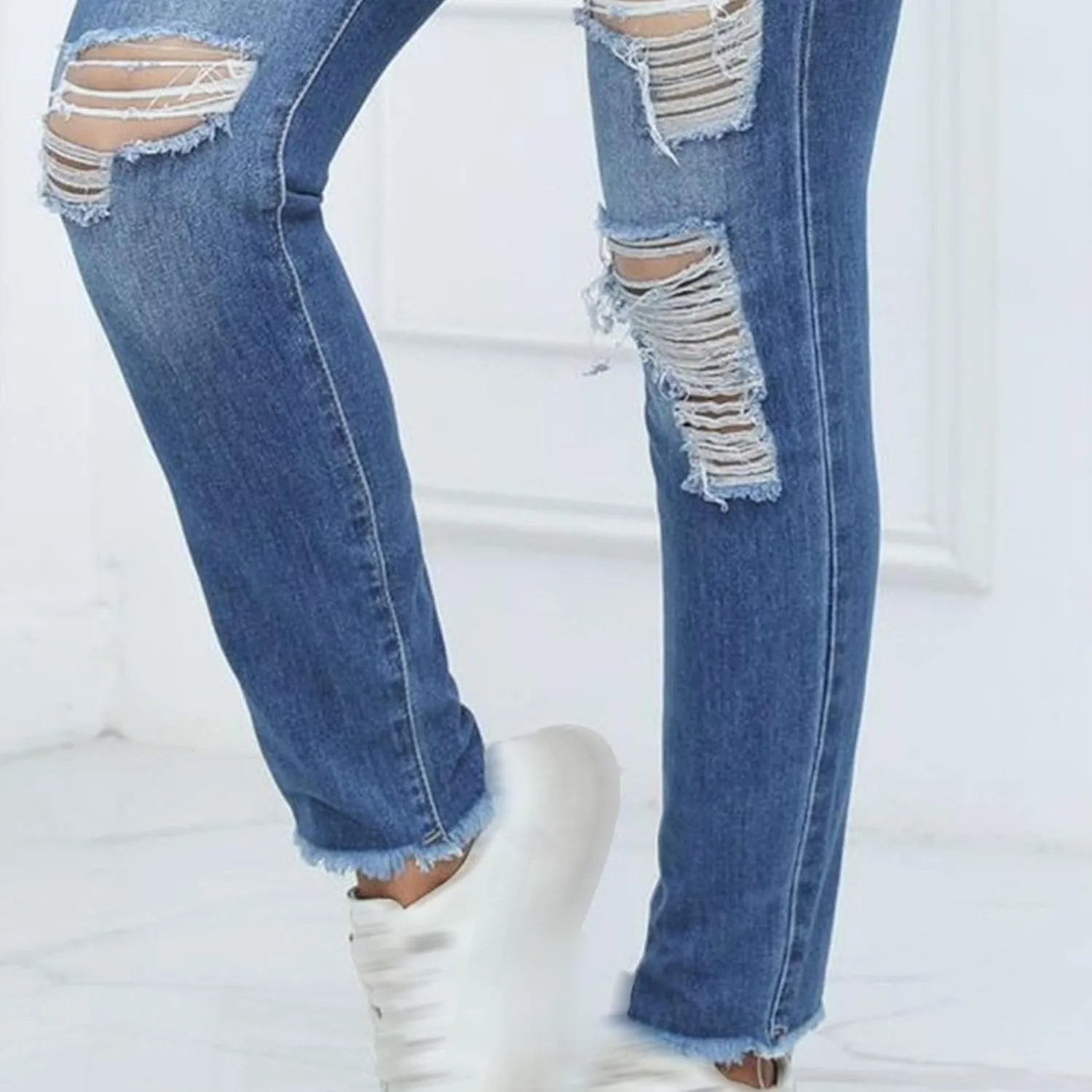 Women's Skinny Ripped Distressed Jeans Casual Comfort Stretch Denim Pants Destroyed Stretch Slim Fit Jeans