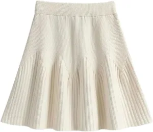 Women's Solid Color Pleated Knit Skirt Stretch High Waist Solid Color Office Mini Skirts